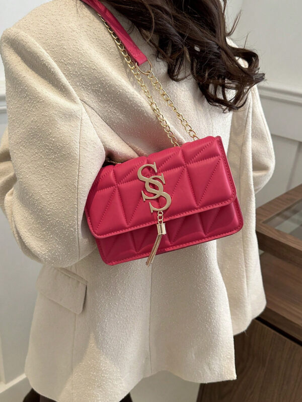 Sac Carré Petit Et Tendance À Carreaux En Losange Et À Couleur Solide, Sac Croisé À Chaîne En Pu Tendance Pour Femmes, Mini Sac À Bandoulière Et Porte-monnaie Tendance Avec Glands Pour Les Achats – Image 15