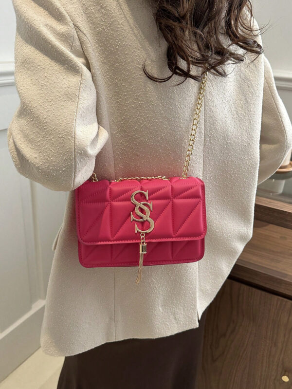Sac Carré Petit Et Tendance À Carreaux En Losange Et À Couleur Solide, Sac Croisé À Chaîne En Pu Tendance Pour Femmes, Mini Sac À Bandoulière Et Porte-monnaie Tendance Avec Glands Pour Les Achats – Image 16