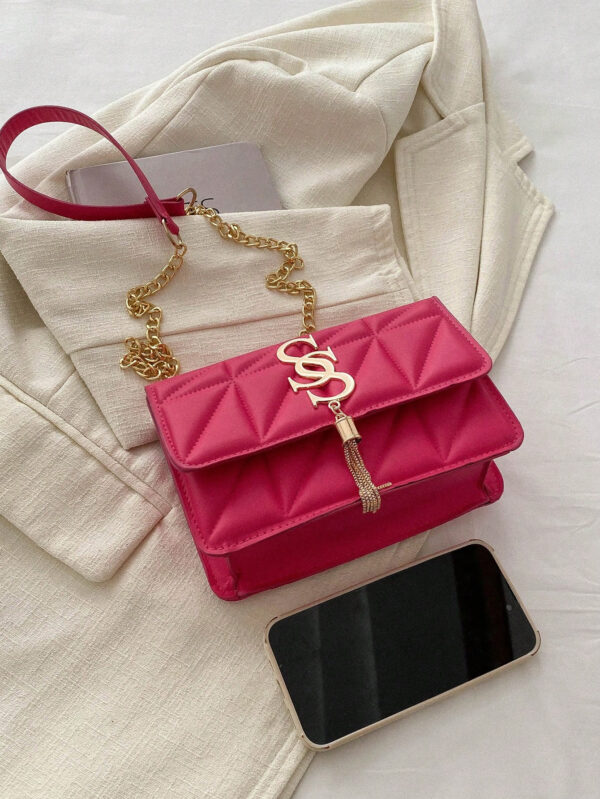 Sac Carré Petit Et Tendance À Carreaux En Losange Et À Couleur Solide, Sac Croisé À Chaîne En Pu Tendance Pour Femmes, Mini Sac À Bandoulière Et Porte-monnaie Tendance Avec Glands Pour Les Achats – Image 17