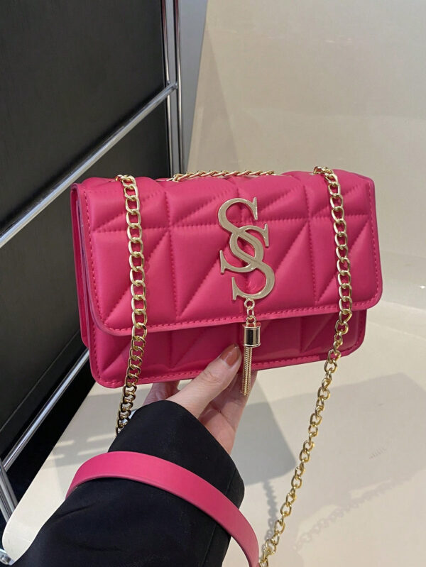 Sac Carré Petit Et Tendance À Carreaux En Losange Et À Couleur Solide, Sac Croisé À Chaîne En Pu Tendance Pour Femmes, Mini Sac À Bandoulière Et Porte-monnaie Tendance Avec Glands Pour Les Achats – Image 19