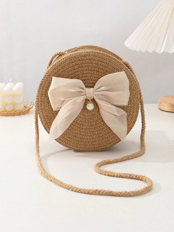 YL Mini sac à bandoulière en toile tressée kaki avec accessoires de nœud papillon. Sac à main tendance avec nœud papillon pour femmes pour la Saint-Valentin – Image 2