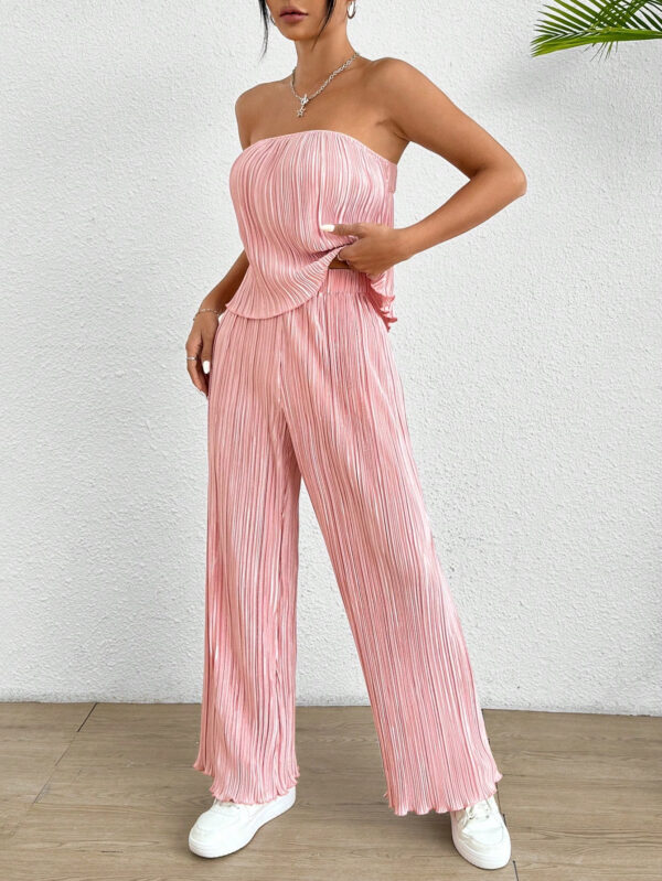 SHEIN PETITE Ensemble deux pièces femme, haut tube unicolore et pantalon long à la mode – Image 10