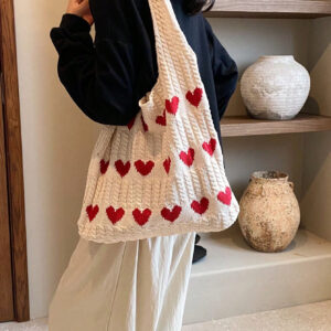 Sac fourre-tout avec motif de cœur au crochet, sac à épaule mignon, cadeau parfait de la Saint-Valentin pour elle, meilleur choix de cadeau de la Saint-Valentin