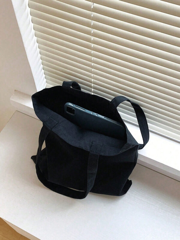 1 pièce Sac fourre-tout noir avec impression de problème de mathématiques pensant au chat, sac de courses en canevas pour femmes pour une utilisation extérieure Léger, portable, convient aux adolescentes, aux étudiantes, parfait pour la rentrée scolaire, l'université, le collège, le lycée – Image 6