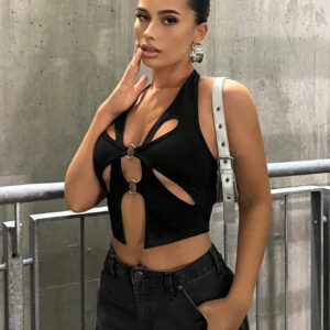 SHEIN ICON Haut De Halter Crop Noir Découpé À L'avant À Dos Nu