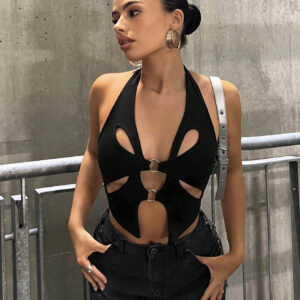 SHEIN ICON Haut De Halter Crop Noir Découpé À L'avant À Dos Nu