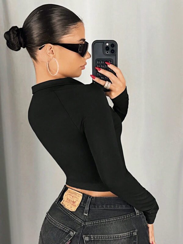 SHEIN ICON T-shirt à manches longues ajusté avec zip frontal et insert en maille col montant – Image 5