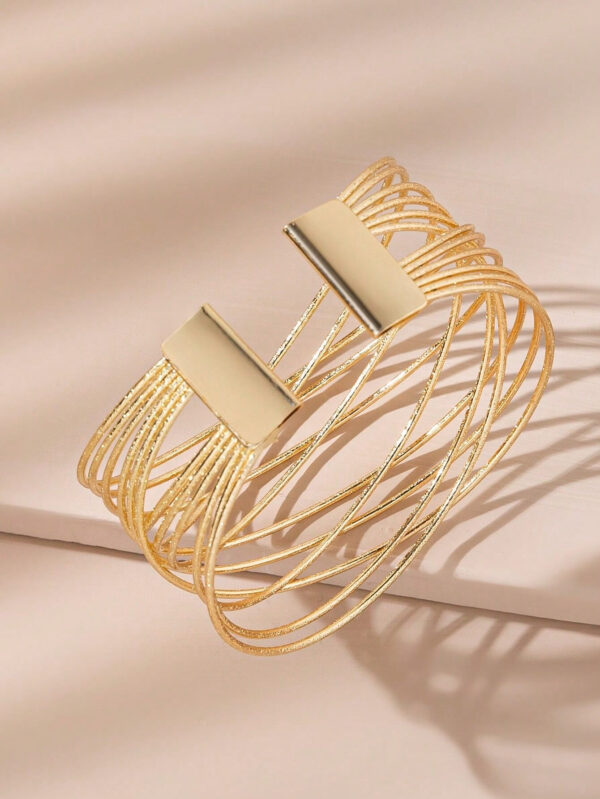 1 pièce Bracelet de mode à ouverture décorée de métal multicouche pour femme – Image 3