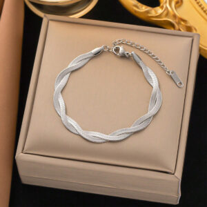 MONALLY 1 pièce Bracelet chaîne tressée en couleur or et argent plaqué or 18 carats en acier inoxydable. Accessoire de mode de luxe, cadeau parfait pour la Saint-Valentin pour la meilleure amie, style occidental