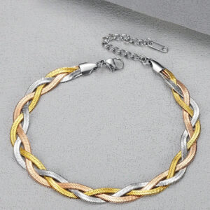 MONALLY 1 pièce Bracelet chaîne tressée en couleur or et argent plaqué or 18 carats en acier inoxydable. Accessoire de mode de luxe, cadeau parfait pour la Saint-Valentin pour la meilleure amie, style occidental