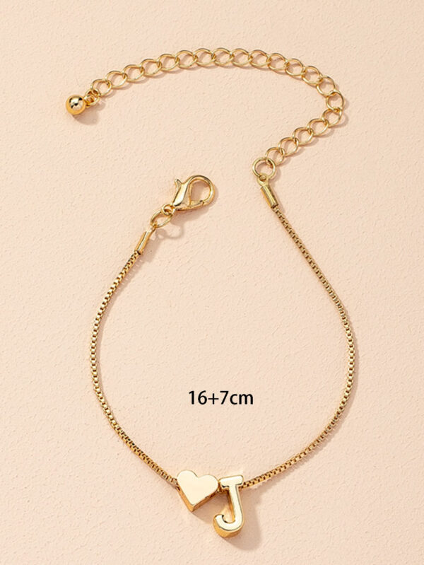 1 pièce Bracelet charm simple et avec symbole de cœur, bracelet à maillons avec 26 lettres de l'alphabet anglais de conception rétro, Saint-Valentin – Image 9