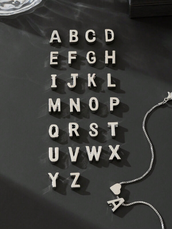 1 pièce Bracelet charm simple et avec symbole de cœur, bracelet à maillons avec 26 lettres de l'alphabet anglais de conception rétro, Saint-Valentin – Image 11