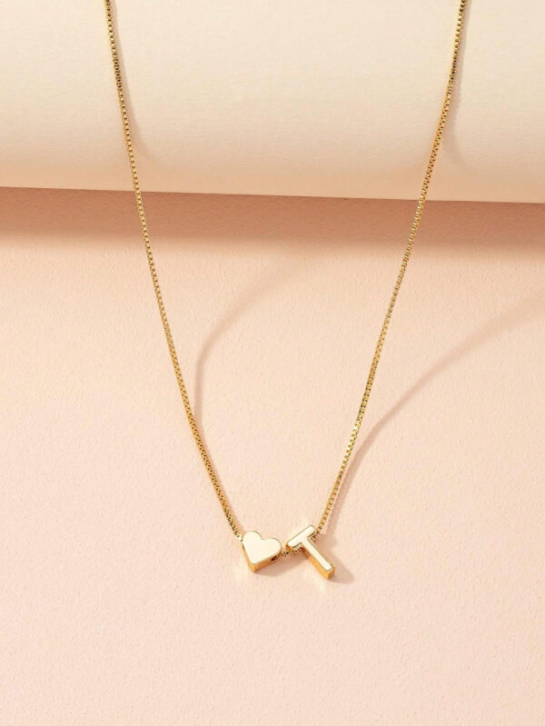 1 pièce Bracelet charm simple et avec symbole de cœur, bracelet à maillons avec 26 lettres de l'alphabet anglais de conception rétro, Saint-Valentin – Image 13