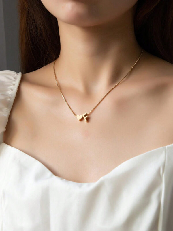 1 pièce Bracelet charm simple et avec symbole de cœur, bracelet à maillons avec 26 lettres de l'alphabet anglais de conception rétro, Saint-Valentin – Image 15