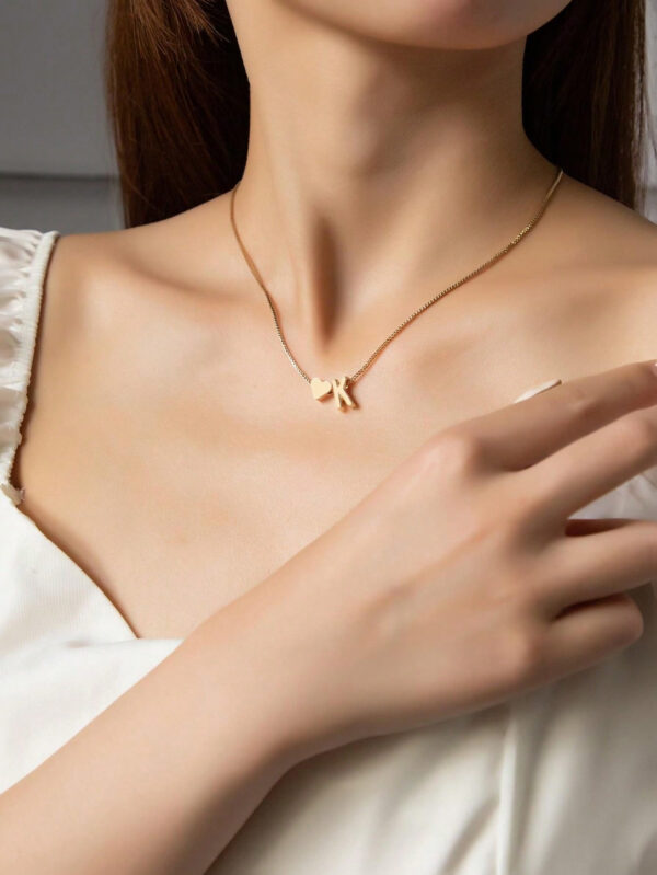 1 pièce Bracelet charm simple et avec symbole de cœur, bracelet à maillons avec 26 lettres de l'alphabet anglais de conception rétro, Saint-Valentin – Image 16