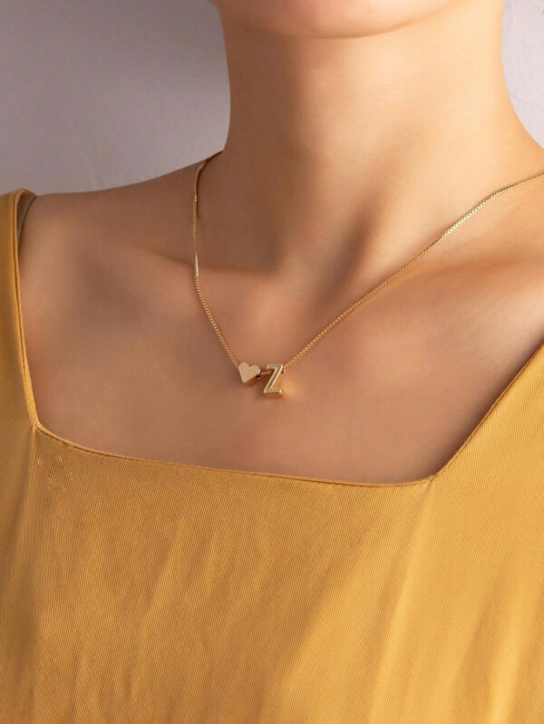 1 pièce Bracelet charm simple et avec symbole de cœur, bracelet à maillons avec 26 lettres de l'alphabet anglais de conception rétro, Saint-Valentin – Image 18