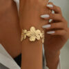1 pièce Bracelet ouvert rétro simple avec pétale de fleur doré exagéré, convient pour un port quotidien pour femmes – Image 2