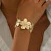 1 pièce Bracelet ouvert rétro simple avec pétale de fleur doré exagéré, convient pour un port quotidien pour femmes – Image 8