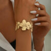 1 pièce Bracelet ouvert rétro simple avec pétale de fleur doré exagéré, convient pour un port quotidien pour femmes – Image 9