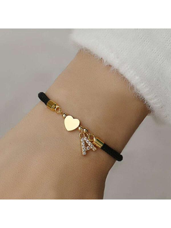 1 pièce Branché Paver Cubique A-Z Lettre Initiale Cœur Corde Réglable Bracelet Femme