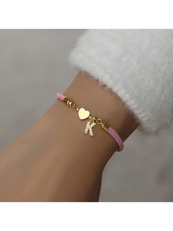 1 pièce Branché Paver Cubique A-Z Lettre Initiale Cœur Corde Réglable Bracelet Femme – Image 2