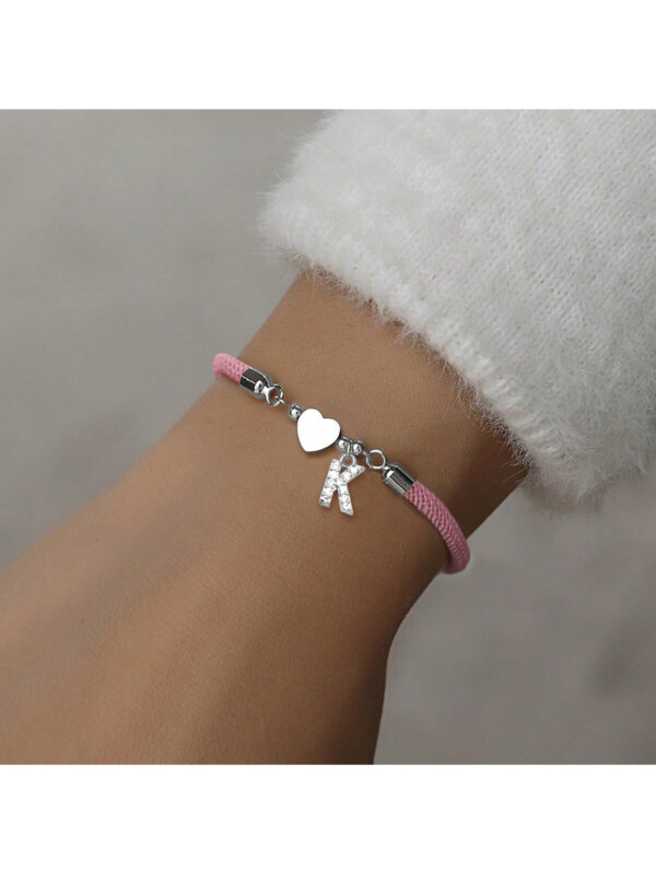 1 pièce Branché Paver Cubique A-Z Lettre Initiale Cœur Corde Réglable Bracelet Femme – Image 4