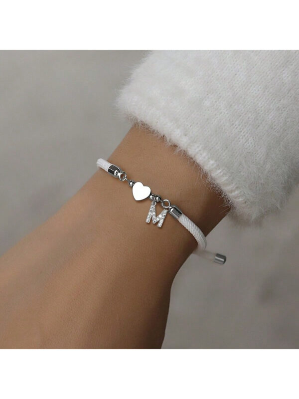1 pièce Branché Paver Cubique A-Z Lettre Initiale Cœur Corde Réglable Bracelet Femme – Image 5