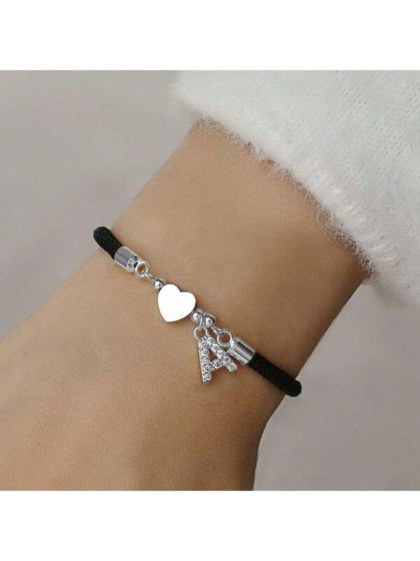 1 pièce Branché Paver Cubique A-Z Lettre Initiale Cœur Corde Réglable Bracelet Femme – Image 6