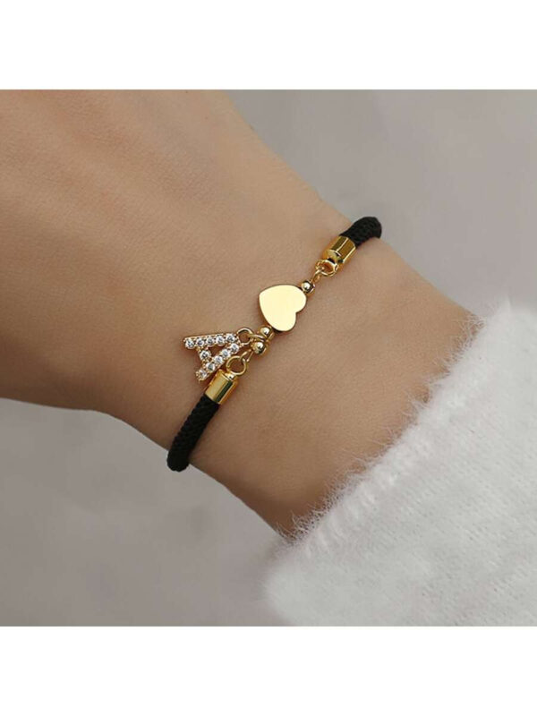 1 pièce Branché Paver Cubique A-Z Lettre Initiale Cœur Corde Réglable Bracelet Femme – Image 7