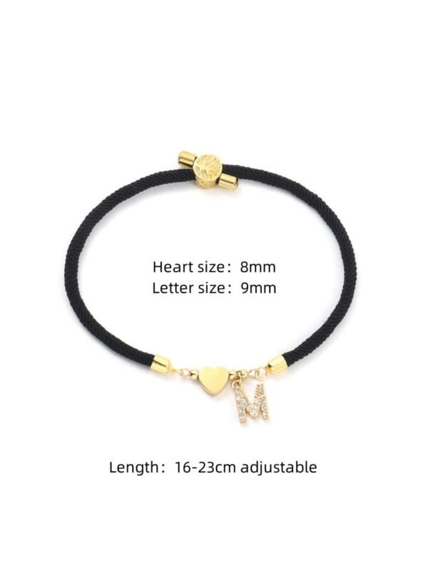 1 pièce Branché Paver Cubique A-Z Lettre Initiale Cœur Corde Réglable Bracelet Femme – Image 8