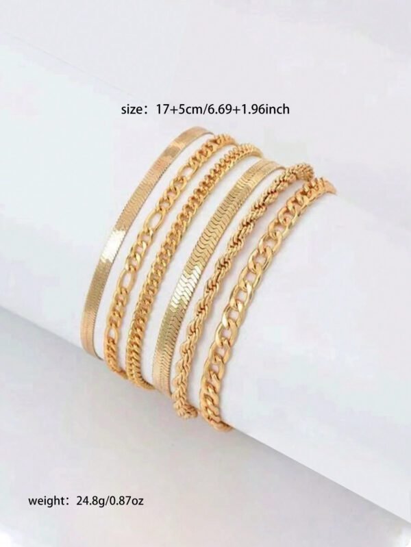 6 pièces/Ensemble de bracelets de cheville en chaîne dorée, ensemble de bracelets minimalistes et polyvalents réglables, détachables et libres à assortir, convient pour les voyages, les banquets, les fêtes et autres occasions – Image 3