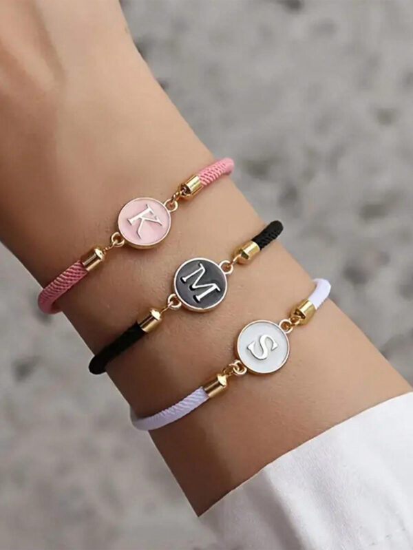 1 pièce Bracelet à lettres A-Z 26 initial noir classique à glissière, bijou à la mode de style simple et décontracté pour femmes – Image 11