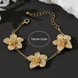 1 pièce Bracelet de dame stylisé avec un design exagéré de fleur en or, cadeau de mariage pour la Saint-Valentin