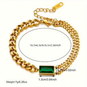 1 pièce Bracelet Hip Hop en acier inoxydable avec zircone verte en couches, convient pour un port quotidien