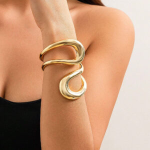 1 pièce Bracelet métallique circulaire exagéré avec des formes asymétriques ajourées, simple et élégant, parfait pour les vacances, les fêtes, bracelet élégant et sexy pour femmes