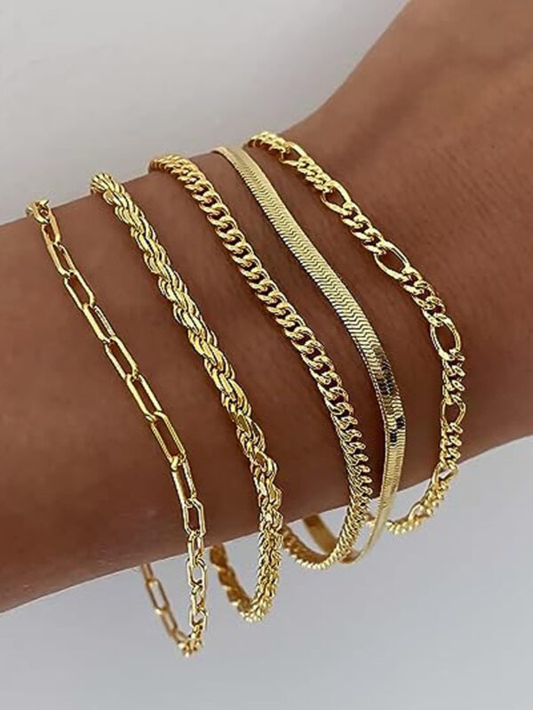 6 pièces Nouveauté à la mode en acier inoxydable plaqué or 14 carats, chaîne de câble torsadée imperméable et résistante au ternissement, chaîne serpent et bracelet de perles, convient aux vêtements quotidiens des femmes, aux fêtes, aux cadeaux – Image 2