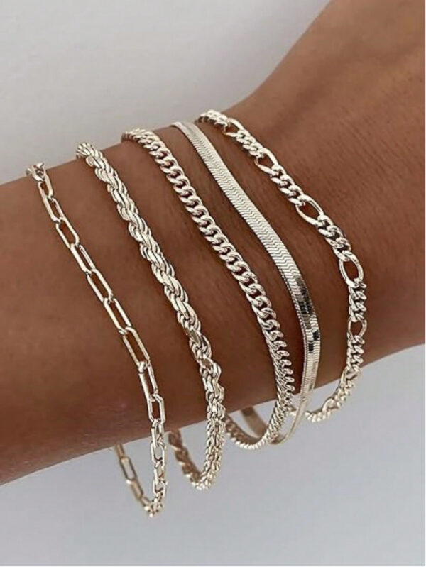 6 pièces Nouveauté à la mode en acier inoxydable plaqué or 14 carats, chaîne de câble torsadée imperméable et résistante au ternissement, chaîne serpent et bracelet de perles, convient aux vêtements quotidiens des femmes, aux fêtes, aux cadeaux – Image 3