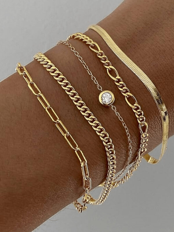 6 pièces Nouveauté à la mode en acier inoxydable plaqué or 14 carats, chaîne de câble torsadée imperméable et résistante au ternissement, chaîne serpent et bracelet de perles, convient aux vêtements quotidiens des femmes, aux fêtes, aux cadeaux – Image 5