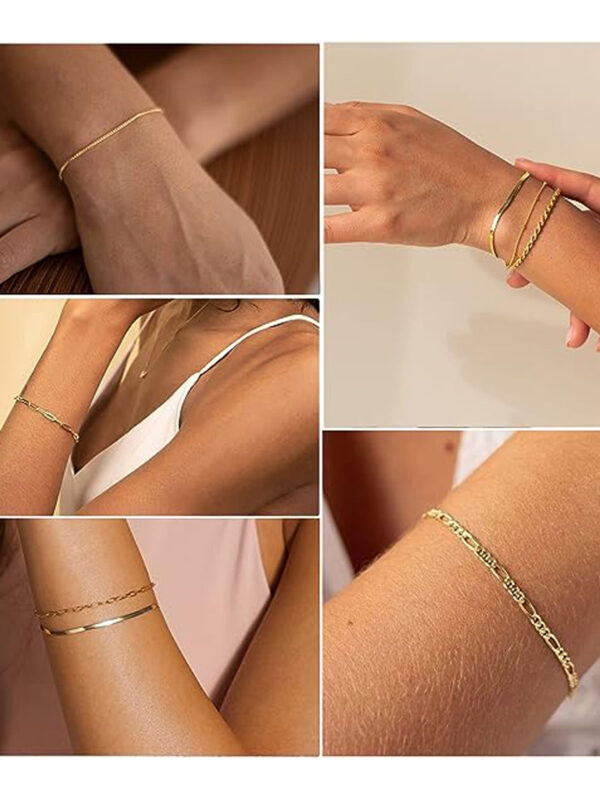 6 pièces Nouveauté à la mode en acier inoxydable plaqué or 14 carats, chaîne de câble torsadée imperméable et résistante au ternissement, chaîne serpent et bracelet de perles, convient aux vêtements quotidiens des femmes, aux fêtes, aux cadeaux – Image 6