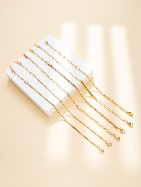 6 pièces Nouveauté à la mode en acier inoxydable plaqué or 14 carats, chaîne de câble torsadée imperméable et résistante au ternissement, chaîne serpent et bracelet de perles, convient aux vêtements quotidiens des femmes, aux fêtes, aux cadeaux – Image 10