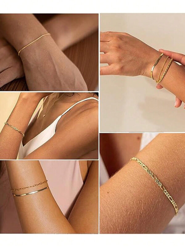 6 pièces Nouveauté à la mode en acier inoxydable plaqué or 14 carats, chaîne de câble torsadée imperméable et résistante au ternissement, chaîne serpent et bracelet de perles, convient aux vêtements quotidiens des femmes, aux fêtes, aux cadeaux – Image 14