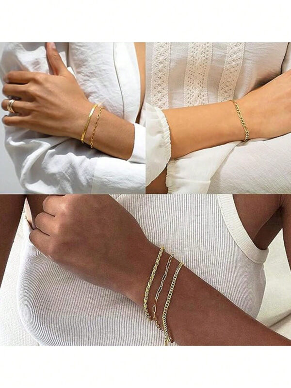 6 pièces Nouveauté à la mode en acier inoxydable plaqué or 14 carats, chaîne de câble torsadée imperméable et résistante au ternissement, chaîne serpent et bracelet de perles, convient aux vêtements quotidiens des femmes, aux fêtes, aux cadeaux – Image 17