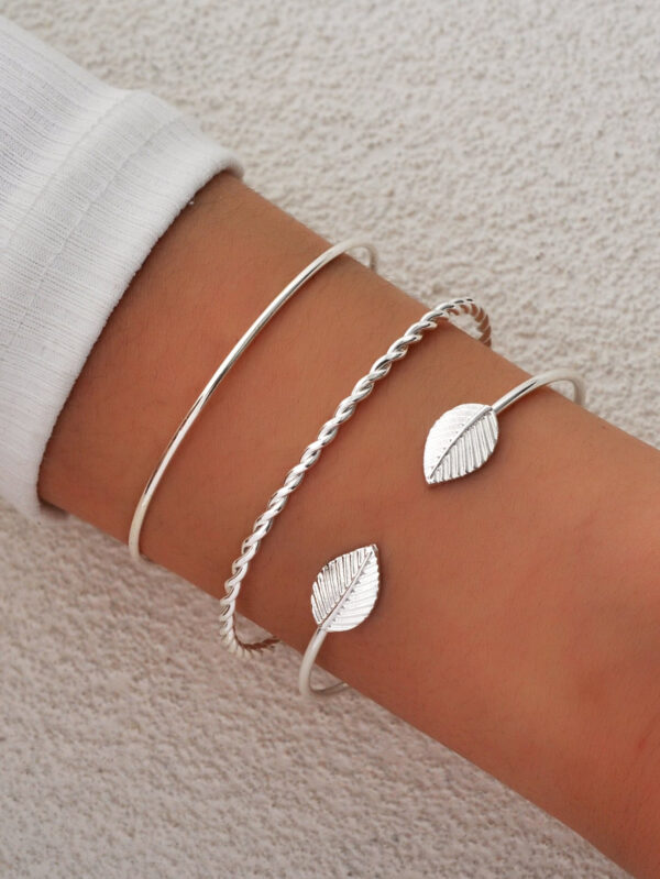 3 pièces/set Bracelet mode feuille & à détail boule ronde pour femme pour décoration quotidienne