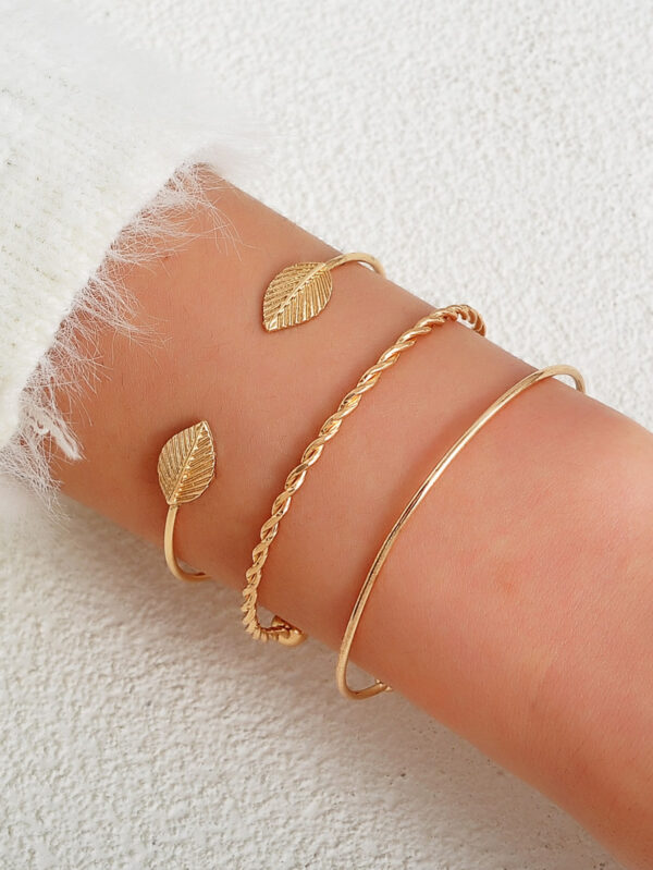 3 pièces/set Bracelet mode feuille & à détail boule ronde pour femme pour décoration quotidienne – Image 2