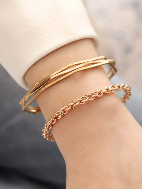 3 pièces/set Bracelet mode feuille & à détail boule ronde pour femme pour décoration quotidienne – Image 3