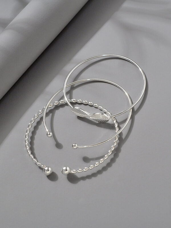 3 pièces/set Bracelet mode feuille & à détail boule ronde pour femme pour décoration quotidienne – Image 4
