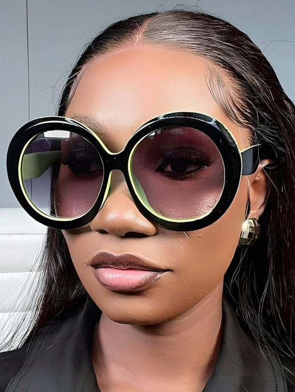1 pièce Lunettes rondes vintage de mode femme surdimensionnées avec dégradé brun, lunettes de soleil de rue pour femme – Image 3