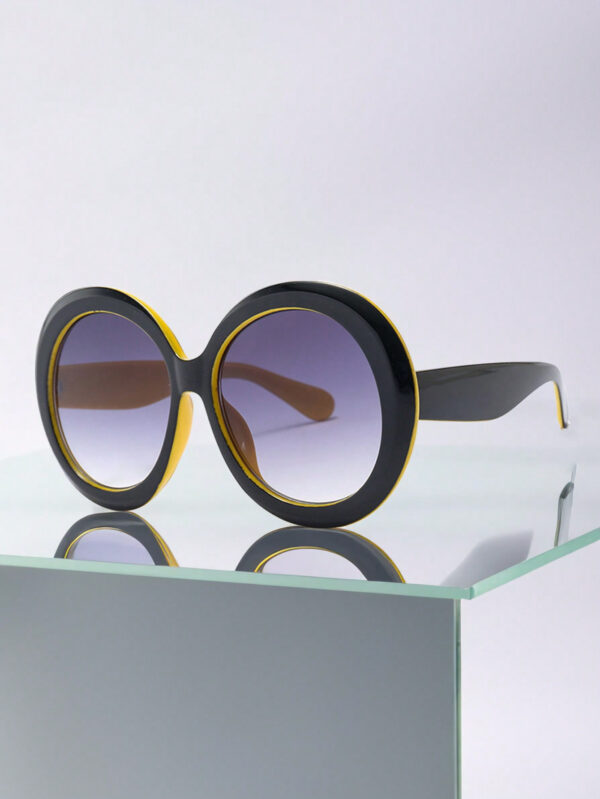 1 pièce Lunettes rondes vintage de mode femme surdimensionnées avec dégradé brun, lunettes de soleil de rue pour femme – Image 5