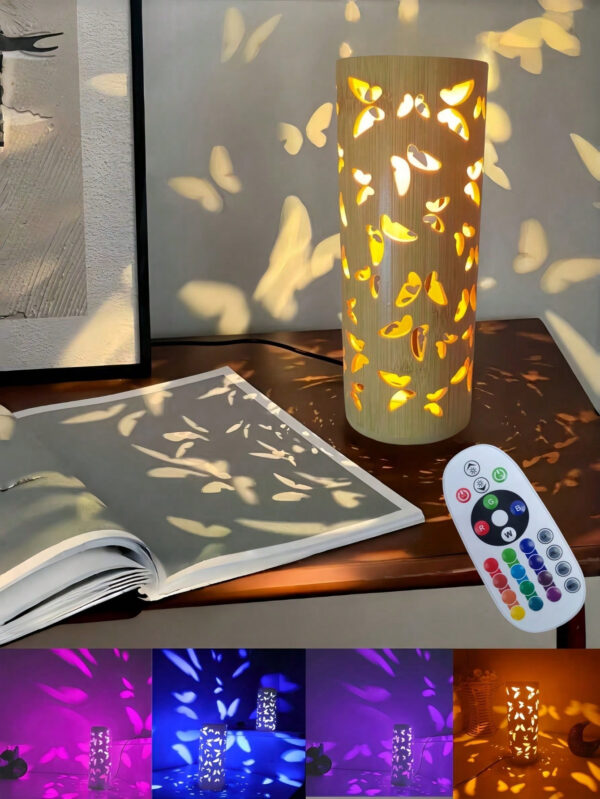 1 pièce Lampe de décor de bureau à LED RGB à télécommande alimentée par USB en matériau de bambou, lampe d'ambiance, lampe de chevet, lampe de bar, lumière d'atmosphère romantique pour couple, convient pour l'éclairage de la chambre à coucher, du salon, cadeau de vacances – Image 9
