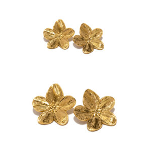 2 pièces Boucles d'oreilles pour femmes en acier inoxydable doré 18 carats avec fleur et trèfle à cinq feuilles, convient pour les cadeaux, les fêtes et la Saint-Valentin pour les équipes